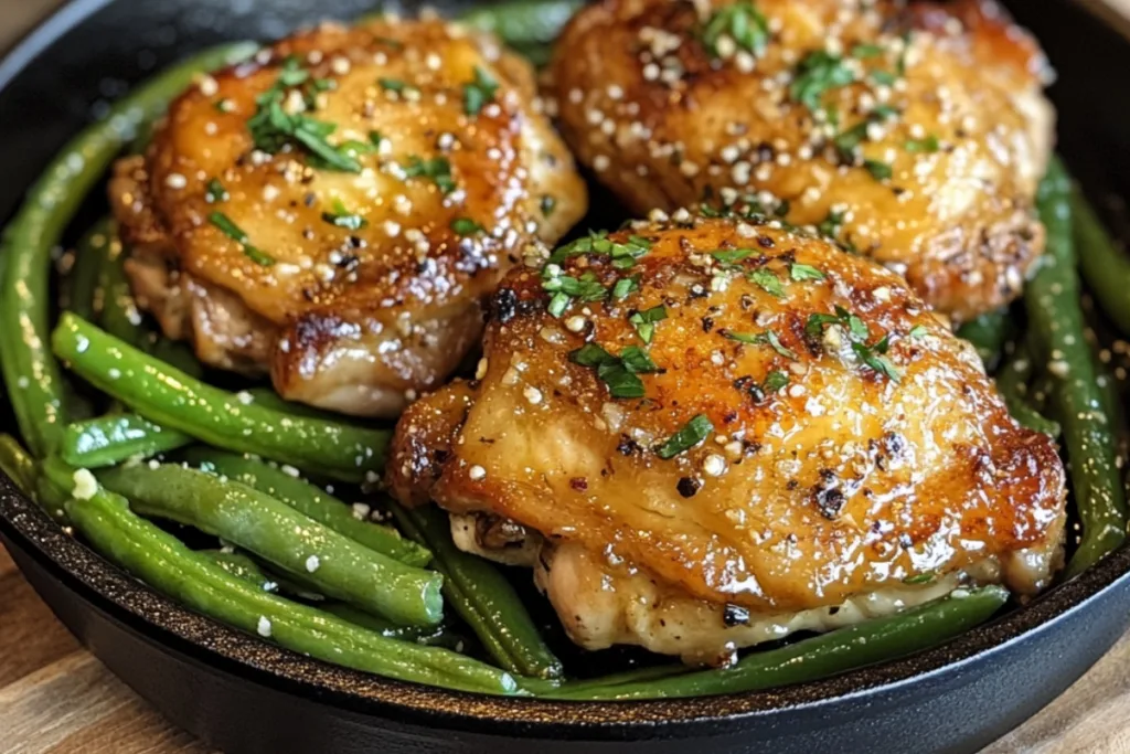 Lemon Garlic Butter Chicken Thighs and Green Beans Skillet