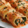 Shrimp and Spinach Stuffed Pasta Rolls with Roasted Red Pepper Cream